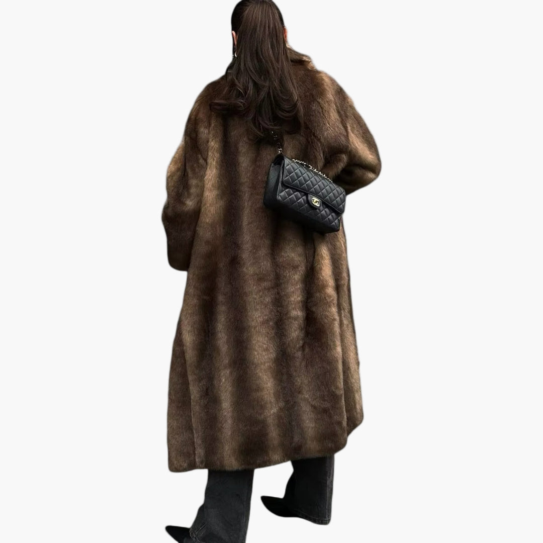 Damen Winter Trenchcoat Kunstfellmantel Vintage Lang Elegant