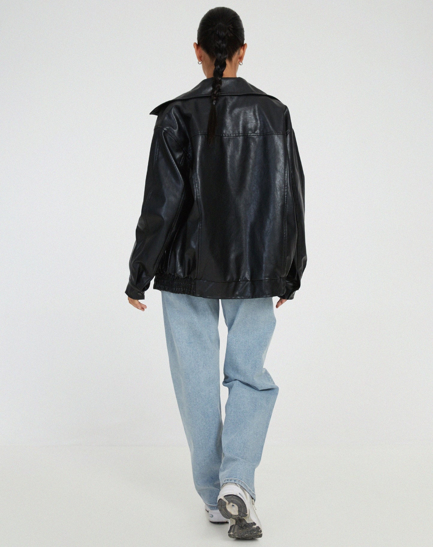 Damen Oversized Kunstlederjacke im Retro-Stil – Modische Übergangsjacke für Alltag und Ausgehen