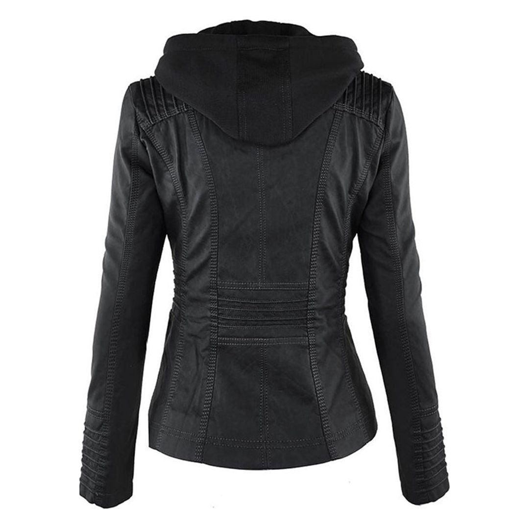 Damen Herbstjacke mit Kapuze – Modische Vegan-Lederjacke für Alltag & Freizeit