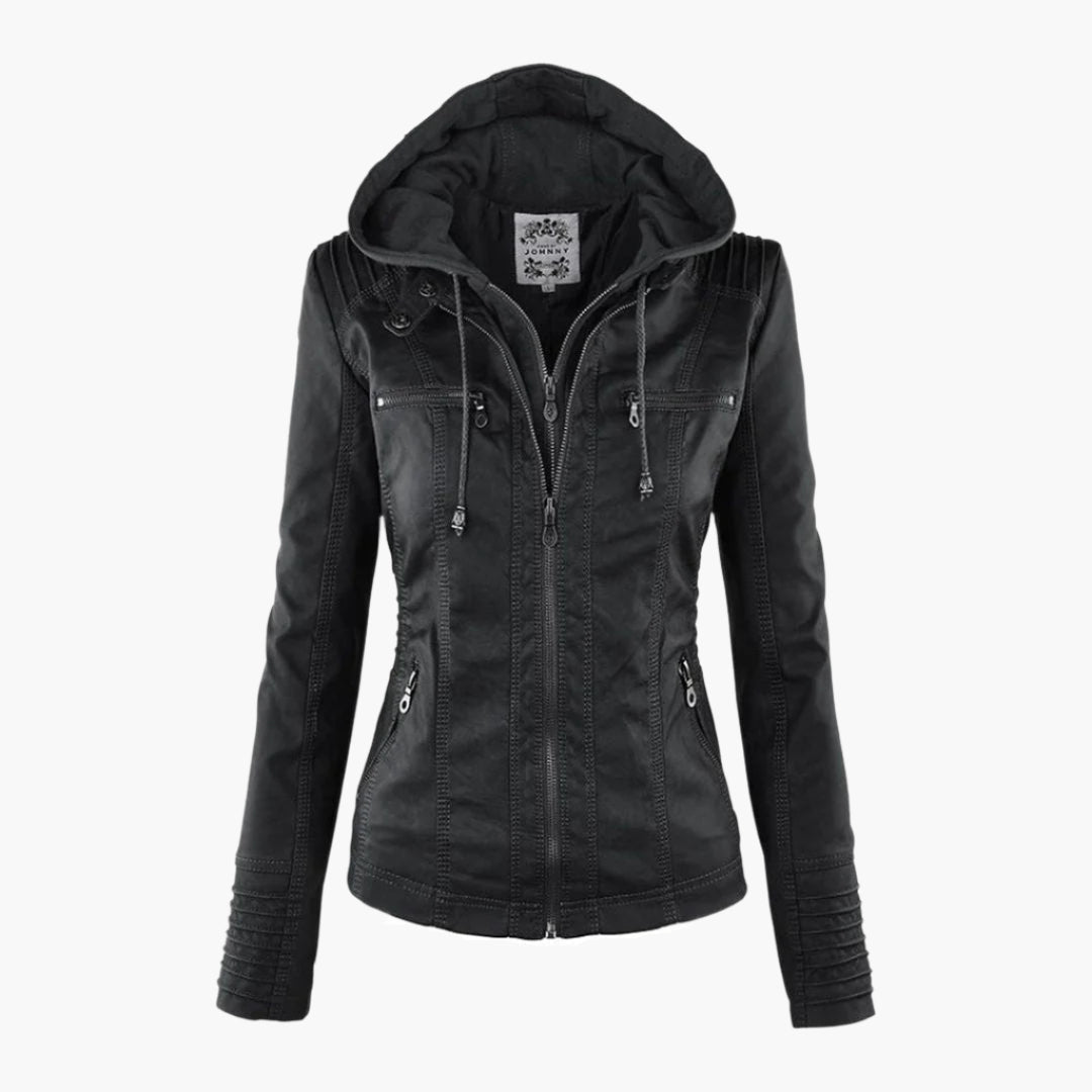 Damen Herbstjacke mit Kapuze – Modische Vegan-Lederjacke für Alltag & Freizeit