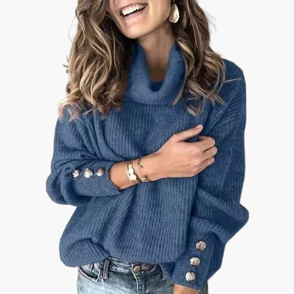 Damen Pullover mit Rollkragen und Knopfdetails – Modischer Strickpullover für Alltag und Freizeit