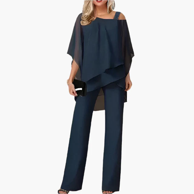 Damen Elegantes 2-teiliges Set mit Schulterfreiem Oberteil und Weiten Hosen – Perfekt für Feste & Besondere Anlässe