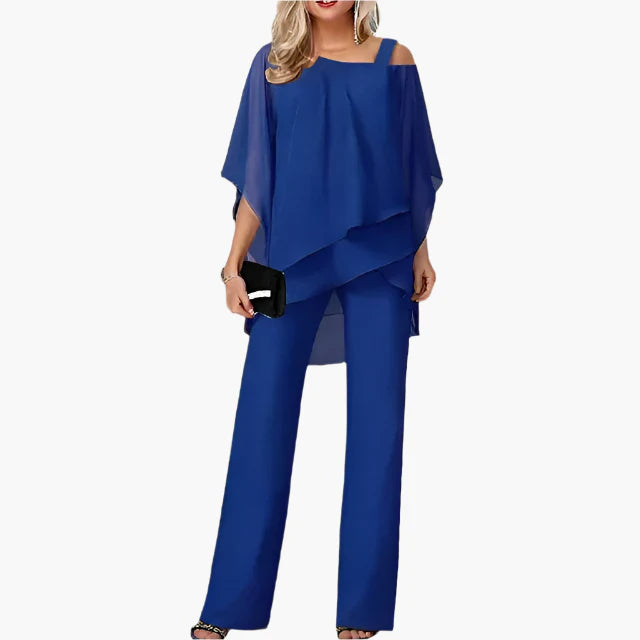 Damen Elegantes 2-teiliges Set mit Schulterfreiem Oberteil und Weiten Hosen – Perfekt für Feste & Besondere Anlässe