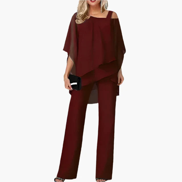 Damen Elegantes 2-teiliges Set mit Schulterfreiem Oberteil und Weiten Hosen – Perfekt für Feste & Besondere Anlässe