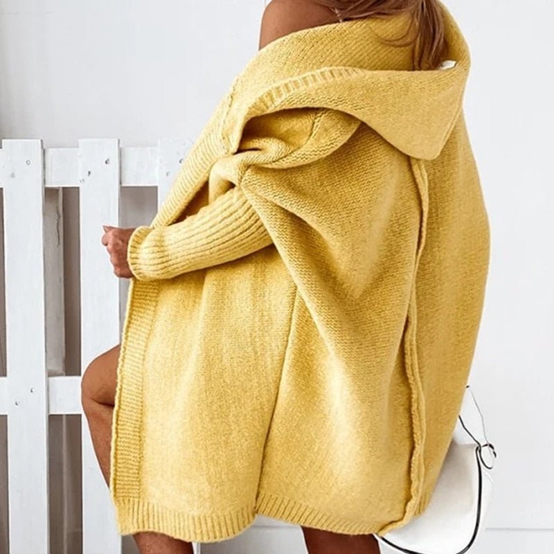 Damen Strick-Cardigan mit Kapuze – Kuscheliger Oversize Style für Herbst & Winter