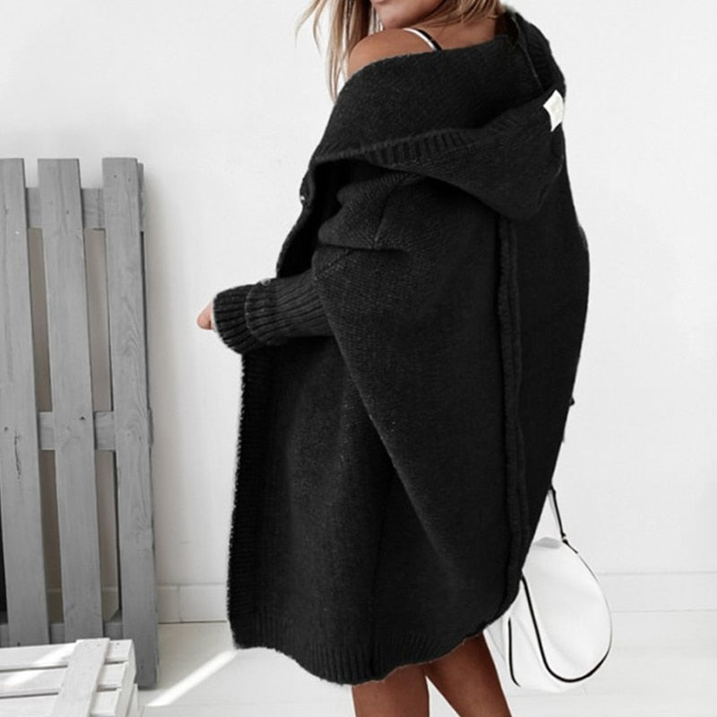 Damen Strick-Cardigan mit Kapuze – Kuscheliger Oversize Style für Herbst & Winter