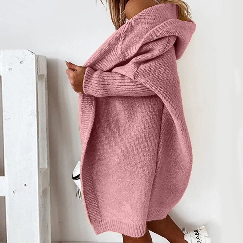 Damen Strick-Cardigan mit Kapuze – Kuscheliger Oversize Style für Herbst & Winter