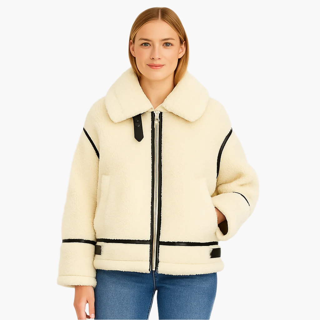 Damen Winterjacke im Biker-Stil – Modische Teddyfell Jacke für kalte Tage