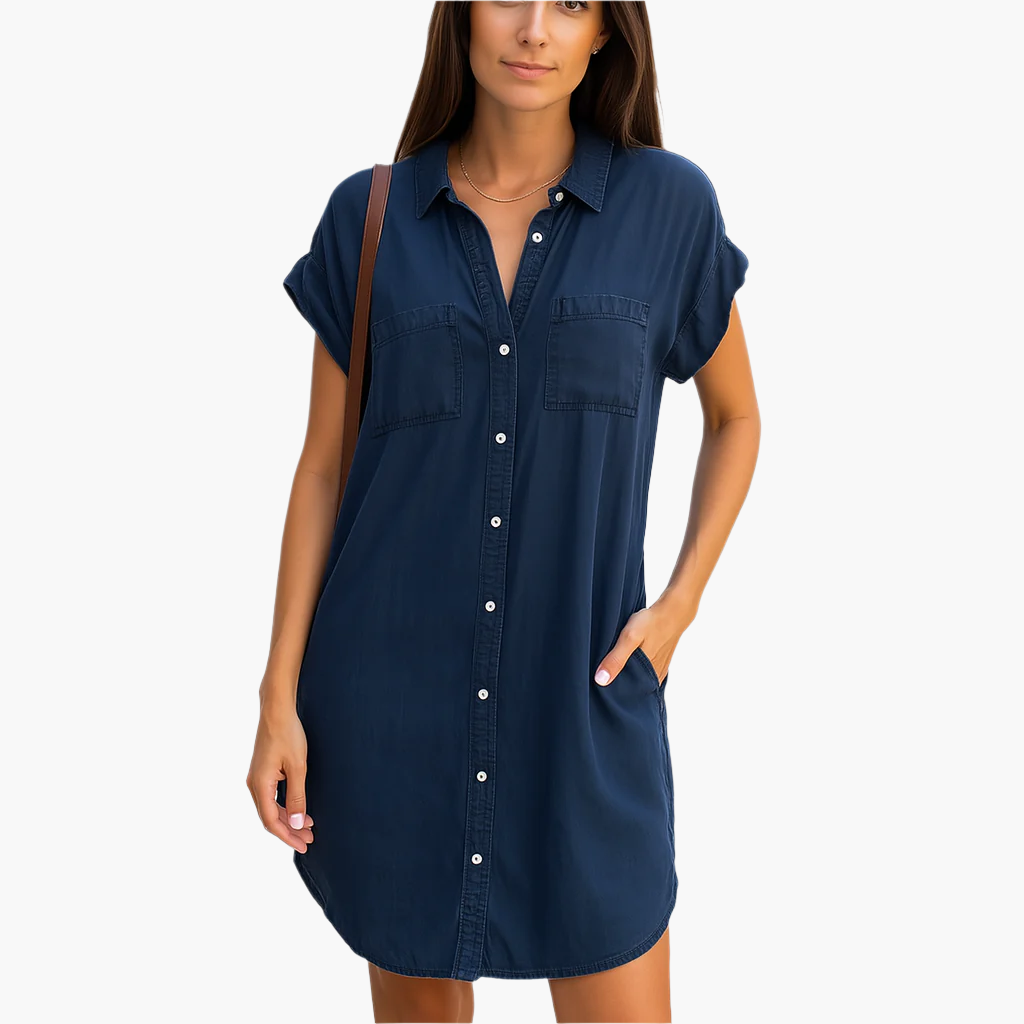 Damen Freizeit Jeanskleid Hemdblusenkleid Lockerer Schnitt – Perfekt für Alltag und Sommer