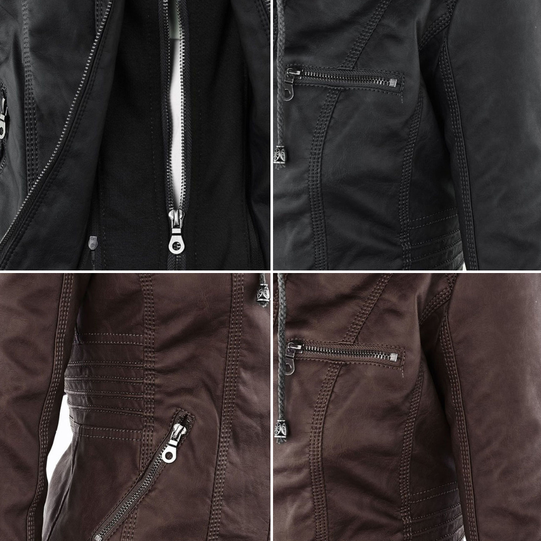 Damen Herbstjacke mit Kapuze – Modische Vegan-Lederjacke für Alltag & Freizeit