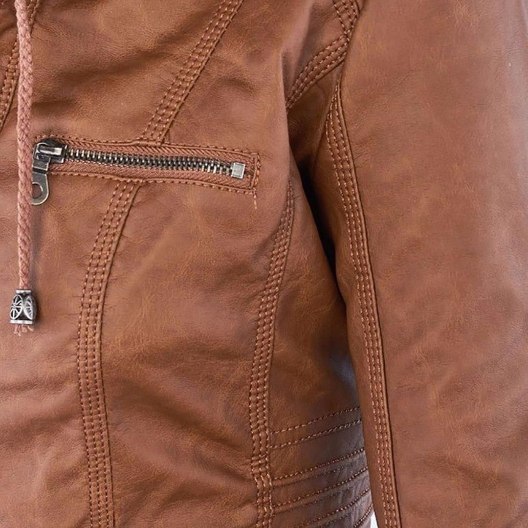 Damen Herbstjacke mit Kapuze – Modische Vegan-Lederjacke für Alltag & Freizeit