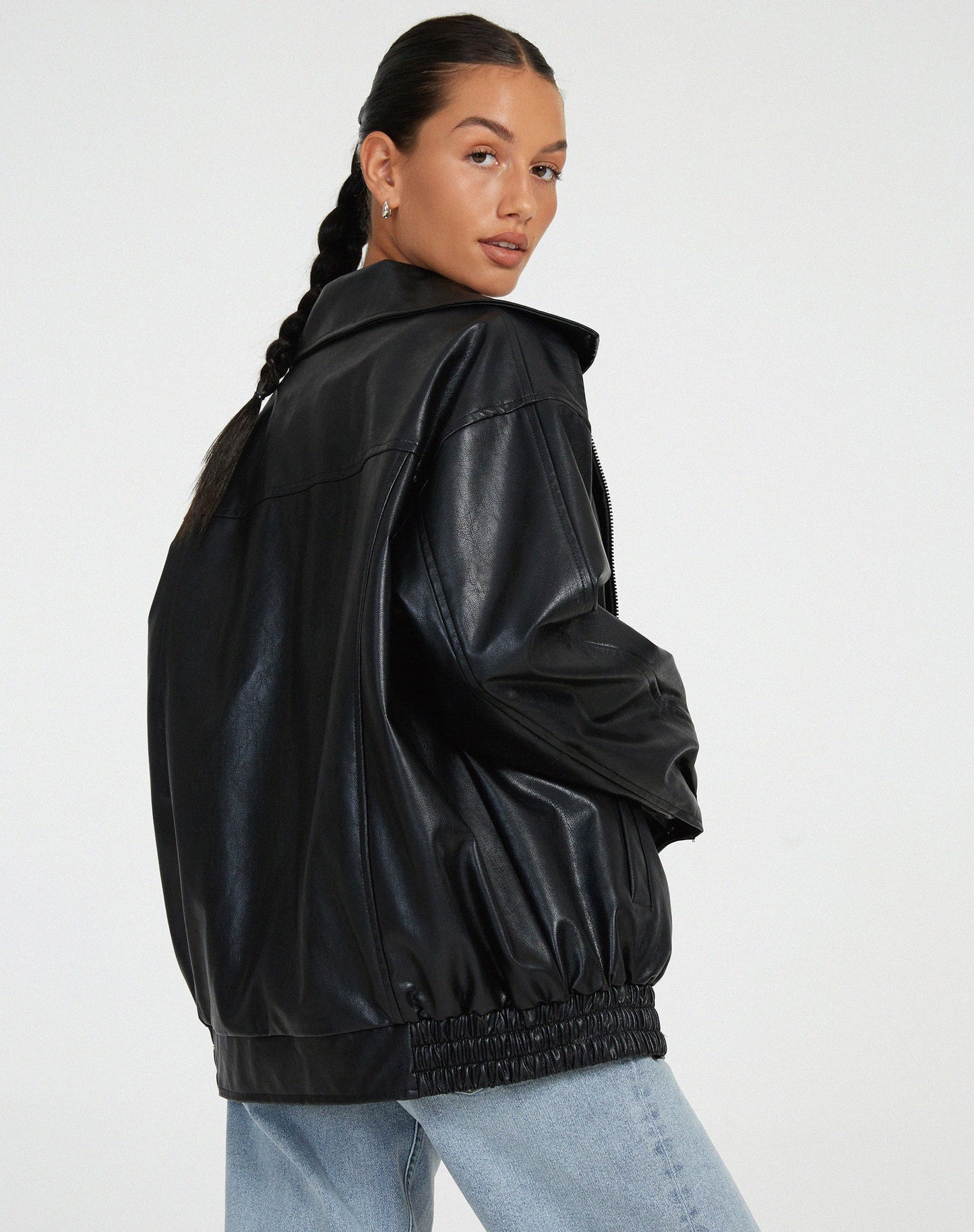 Damen Oversized Kunstlederjacke im Retro-Stil – Modische Übergangsjacke für Alltag und Ausgehen