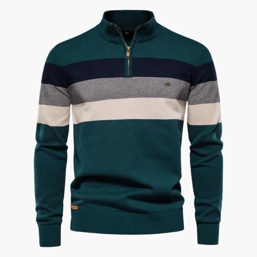 Herren Strickpullover mit Reißverschluss – Moderner Streifen-Look für Alltag und Freizeit