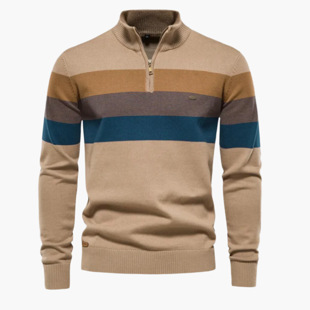 Herren Strickpullover mit Reißverschluss – Moderner Streifen-Look für Alltag und Freizeit