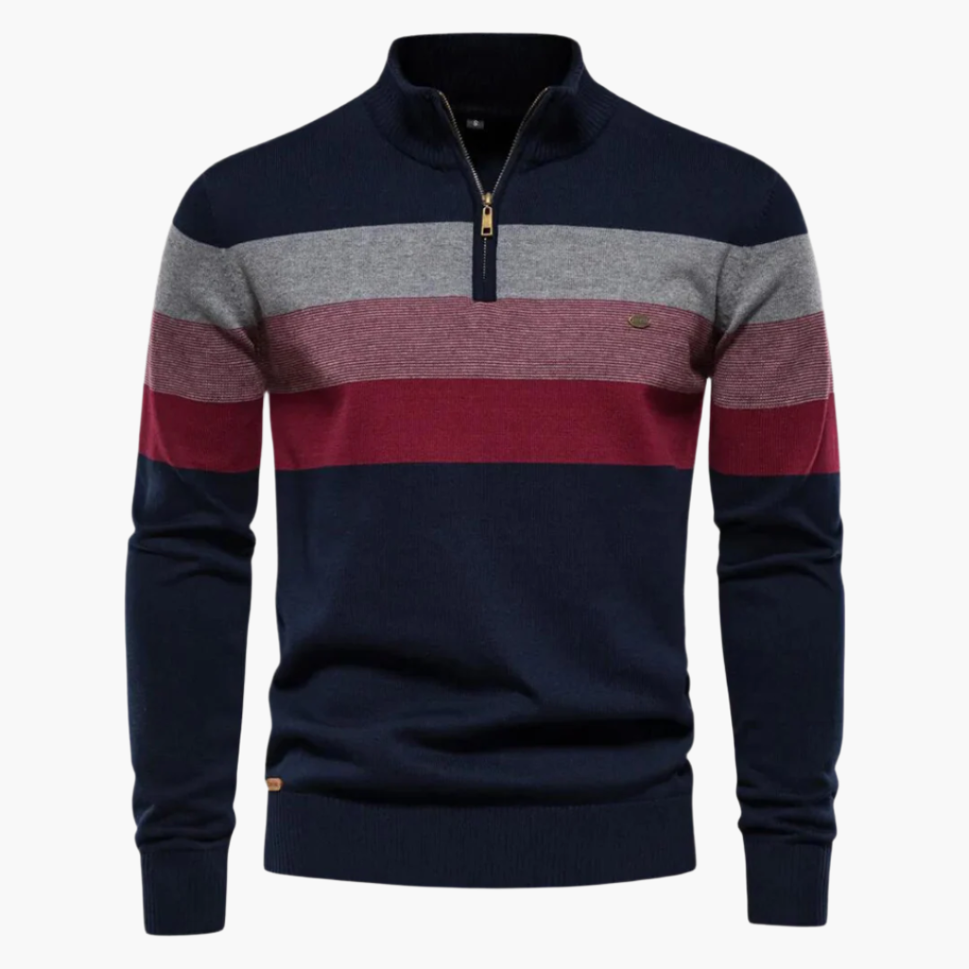 Herren Strickpullover mit Reißverschluss – Moderner Streifen-Look für Alltag und Freizeit