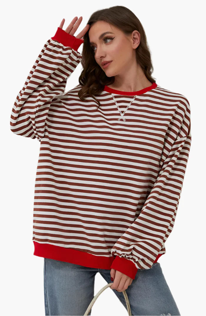 Damen Oversized Streifenpullover – Lässiger Herbst Sweater für Alltag & Freizeit