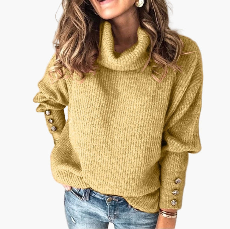 Damen Pullover mit Rollkragen und Knopfdetails – Modischer Strickpullover für Alltag und Freizeit