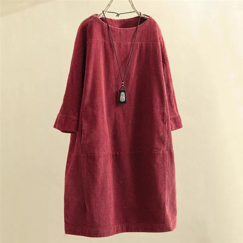 Sophia – Weites Damen-Cordkleid mit Taschen