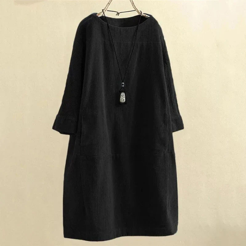 Sophia – Weites Damen-Cordkleid mit Taschen
