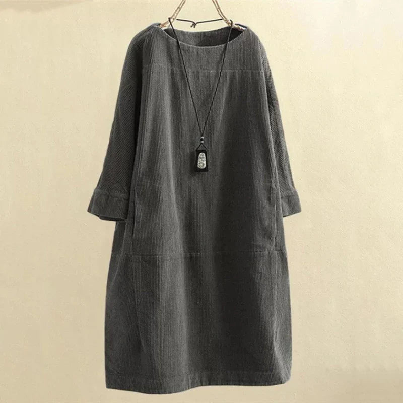 Sophia – Weites Damen-Cordkleid mit Taschen
