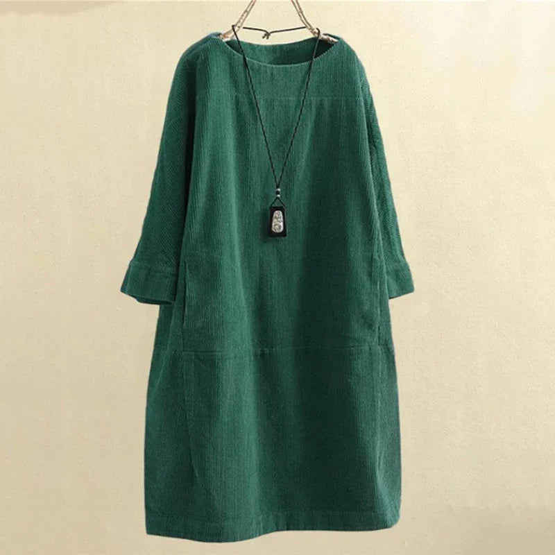 Sophia – Weites Damen-Cordkleid mit Taschen