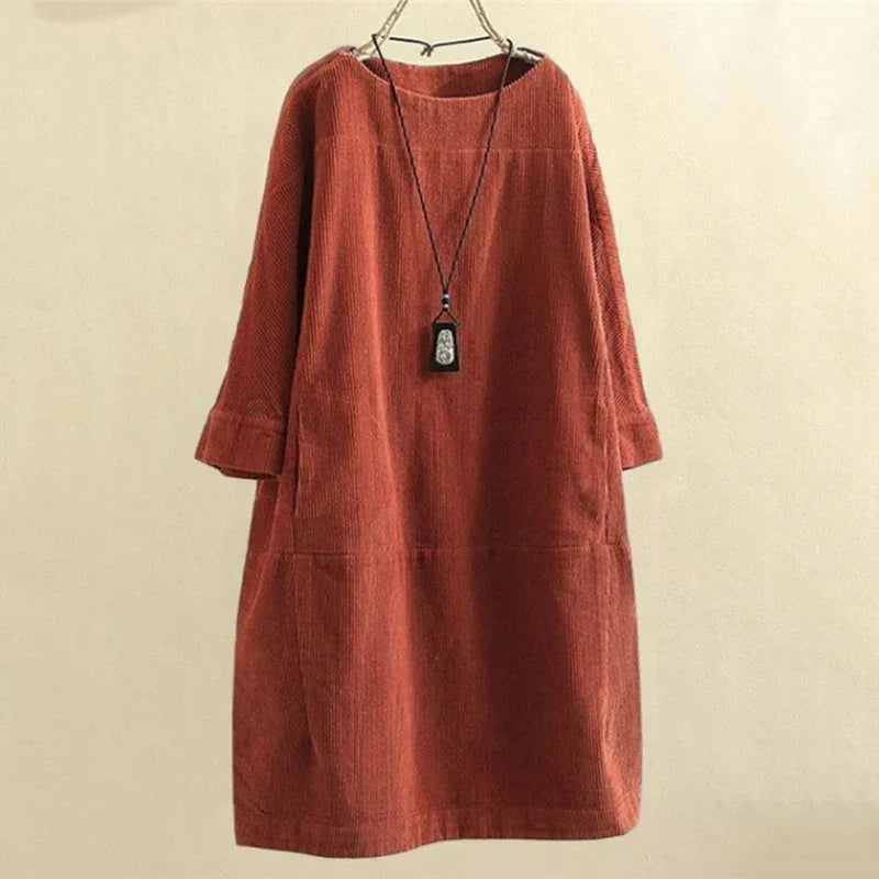 Sophia – Weites Damen-Cordkleid mit Taschen