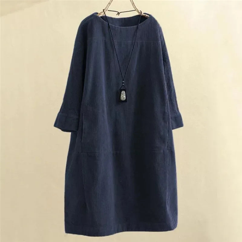 Sophia – Weites Damen-Cordkleid mit Taschen