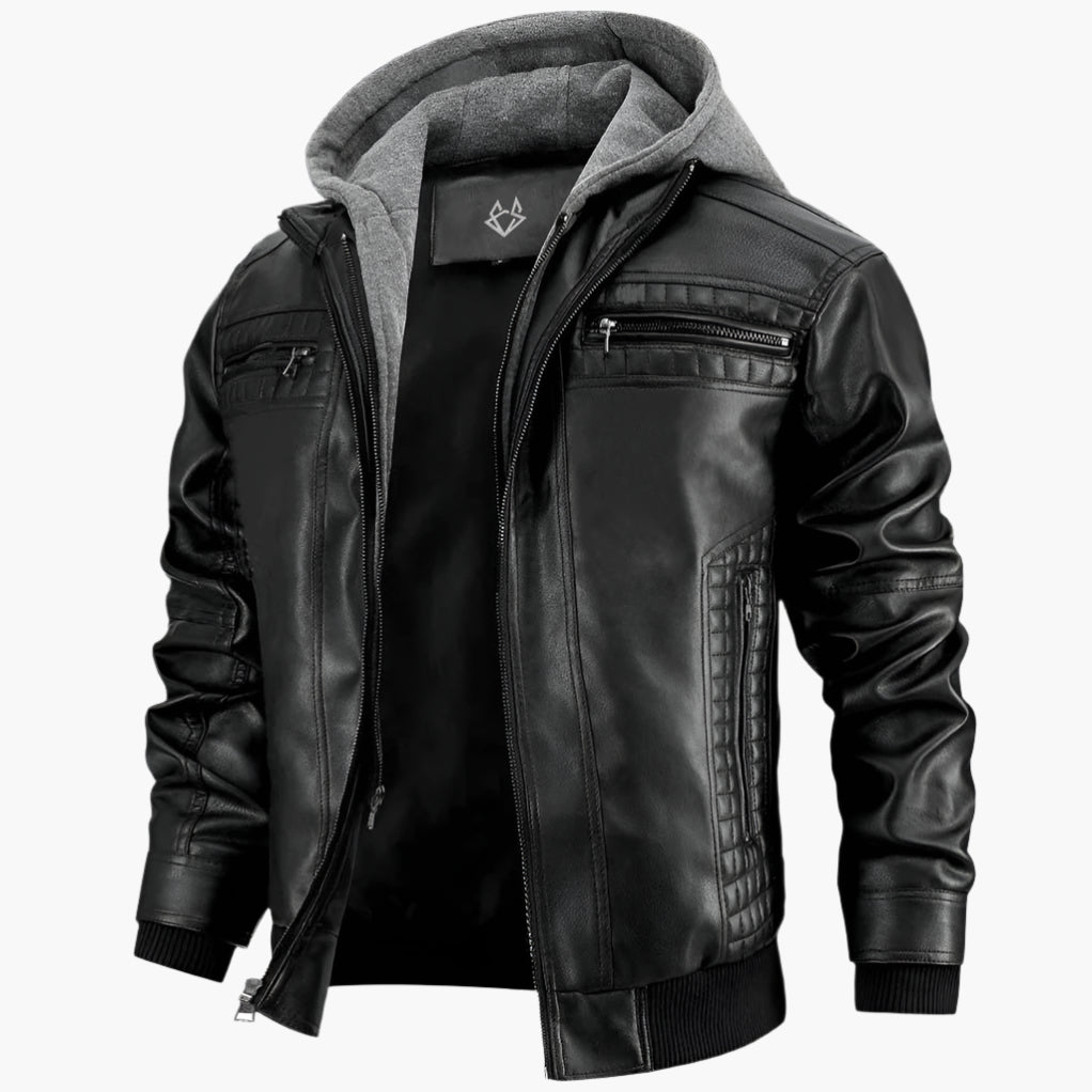 Herren Urban Streetwear Kunstlederjacke mit abnehmbarer Kapuze – Modernes Design für Alltag & Freizeit