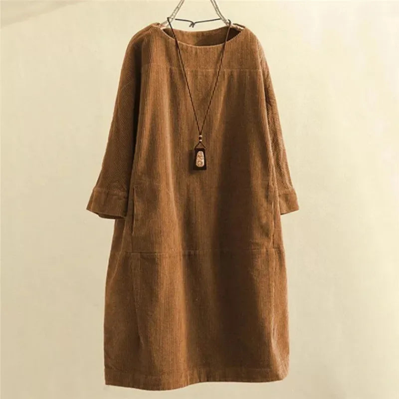Sophia – Weites Damen-Cordkleid mit Taschen