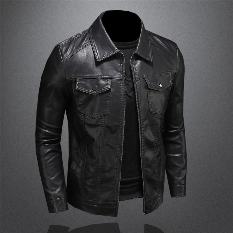 Herren Kunstlederjacke im klassischen Biker-Stil – Elegante Übergangsjacke für Alltag & Freizeit