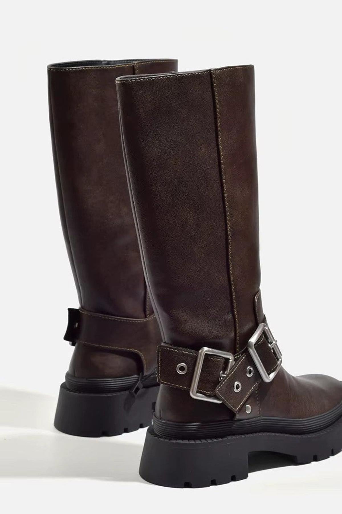 Damen Stiefel mit Schnallen und hohem Schaft – Retro-inspirierte Alltagsboots