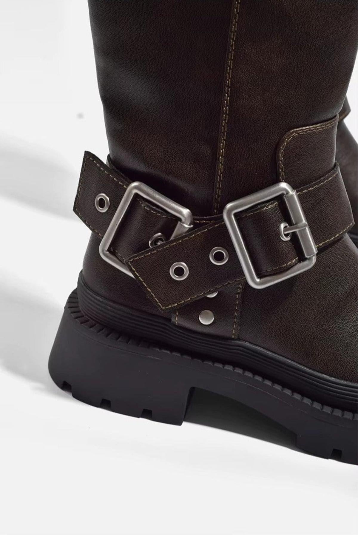 Damen Stiefel mit Schnallen und hohem Schaft – Retro-inspirierte Alltagsboots