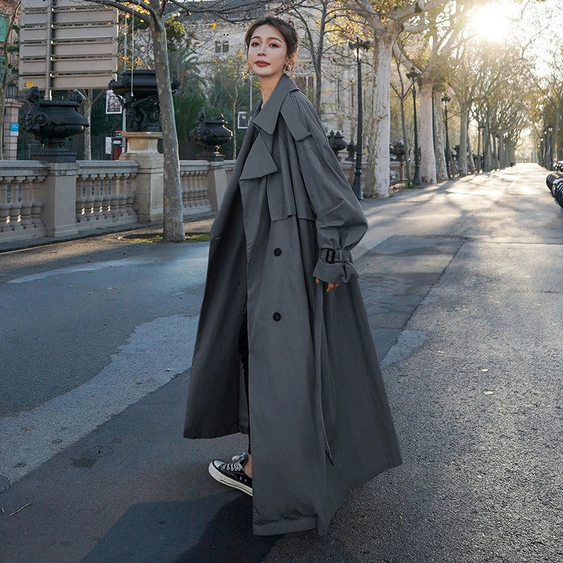 Damen Trenchcoat – Oversized, Doppelreihig, Langer Mantel für Alltag und Business