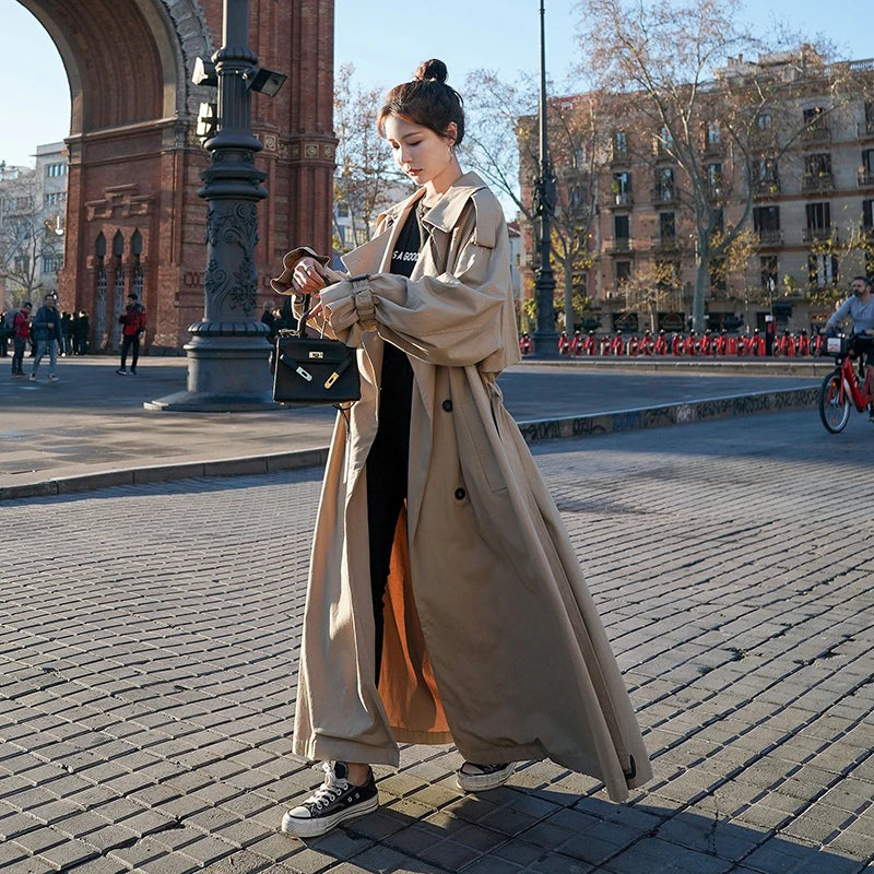 Damen Trenchcoat – Oversized, Doppelreihig, Langer Mantel für Alltag und Business
