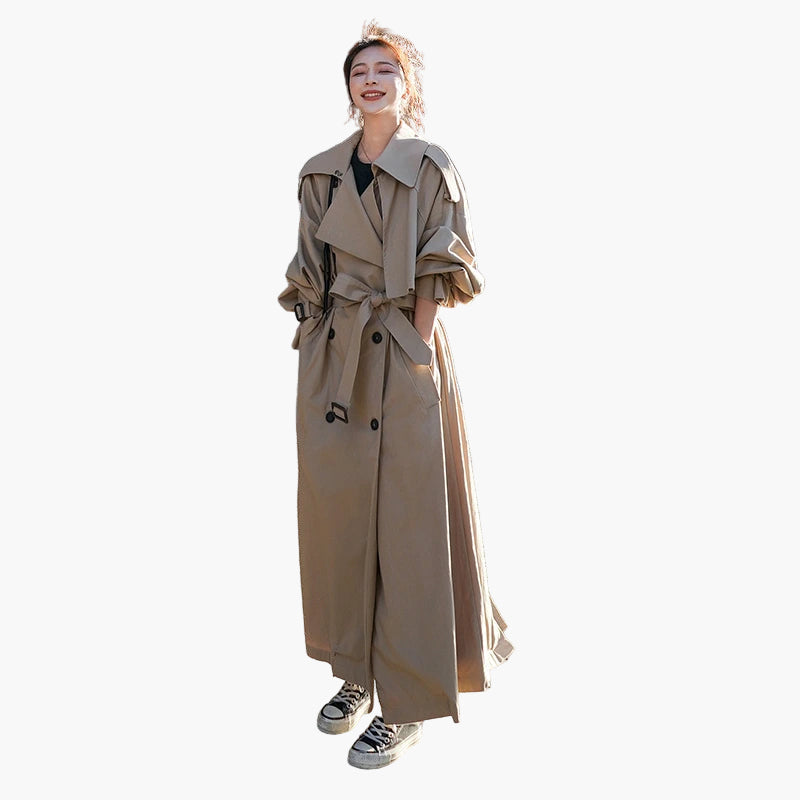 Damen Trenchcoat – Oversized, Doppelreihig, Langer Mantel für Alltag und Business