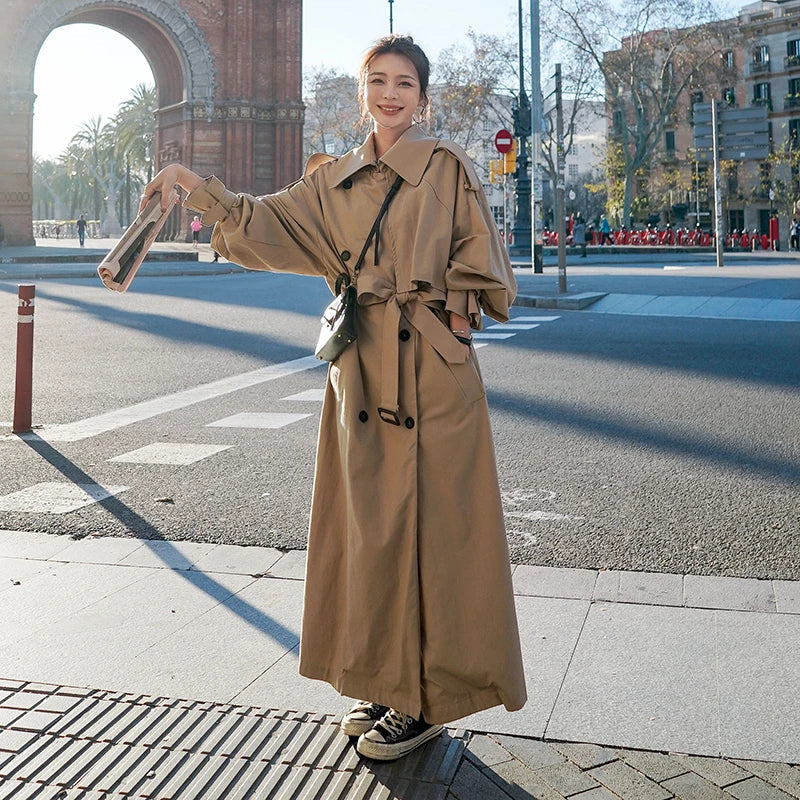 Damen Trenchcoat – Oversized, Doppelreihig, Langer Mantel für Alltag und Business