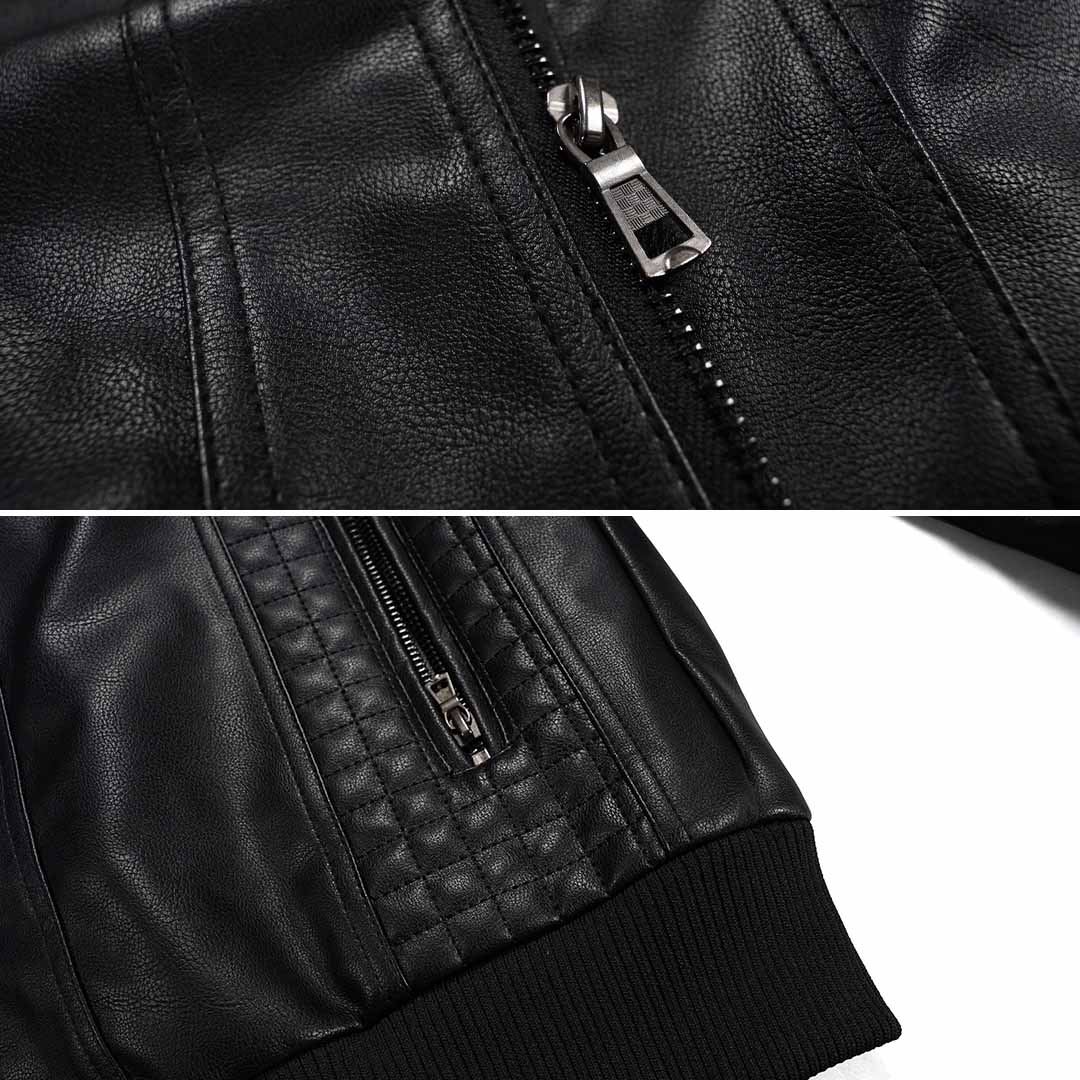 Herren Urban Streetwear Kunstlederjacke mit abnehmbarer Kapuze – Modernes Design für Alltag & Freizeit