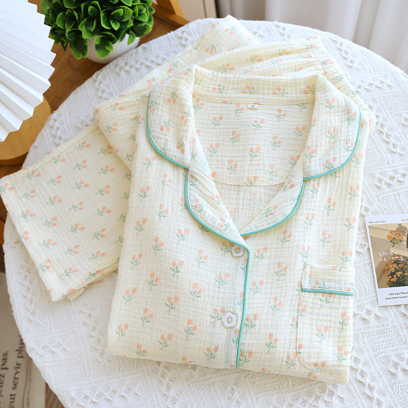 Georgina – Doppelschichtige, lockere, 100% Baumwolle Crepe Pyjama-Anzug