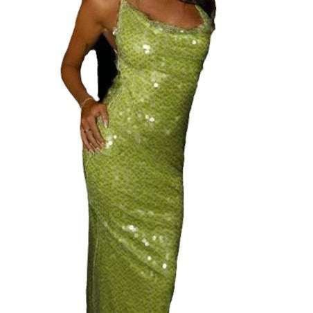Marion – Lange, glitzernde Trägerkleid ohne Rücken