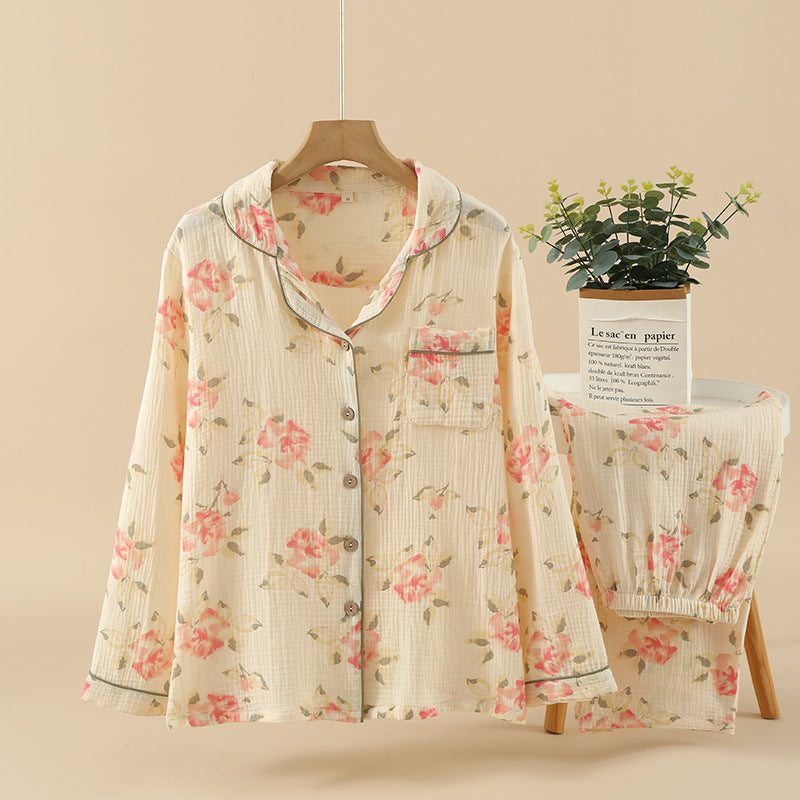 Georgina – Doppelschichtige, lockere, 100% Baumwolle Crepe Pyjama-Anzug