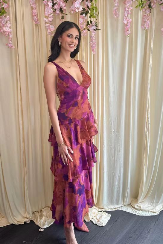 Damen Maxikleid mit Volants – Elegantes Chiffon Sommerkleid für besondere Anlässe