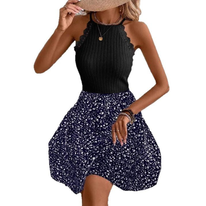 Emma – Schmal geschnittenes ärmelloses Kleid mit Spitzen-Patchwork
