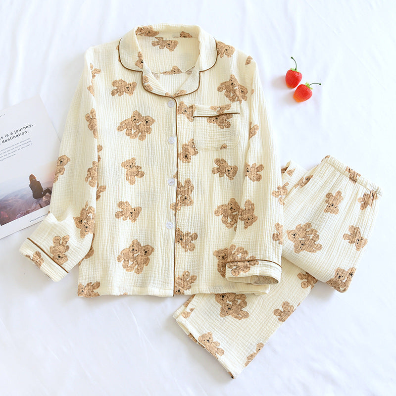 Georgina – Doppelschichtige, lockere, 100% Baumwolle Crepe Pyjama-Anzug