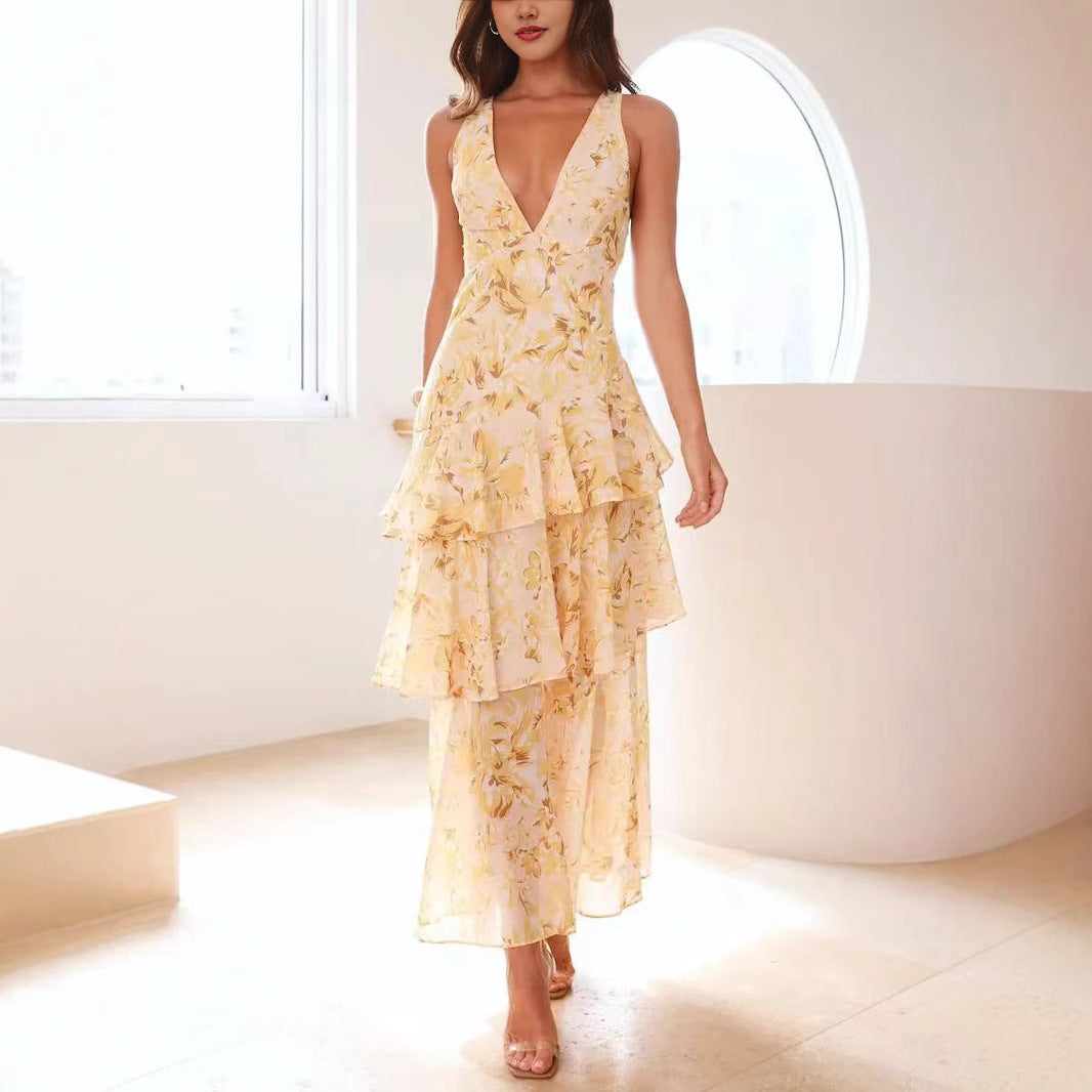 Damen Maxikleid mit Volants – Elegantes Chiffon Sommerkleid für besondere Anlässe