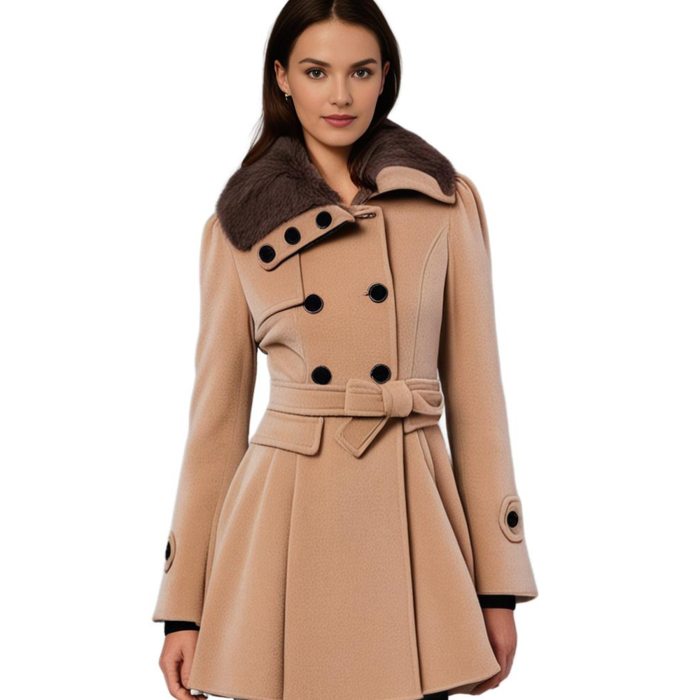 Damen Wintermantel mit Kunstfellkragen – Eleganter Trenchcoat für Alltag & besondere Anlässe