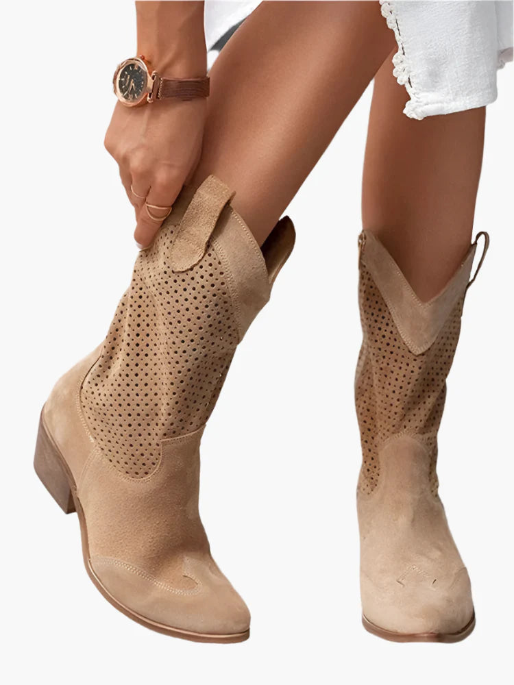Damen Cowboy-Stiefel mit Reißverschluss für modischen Freizeit-Look