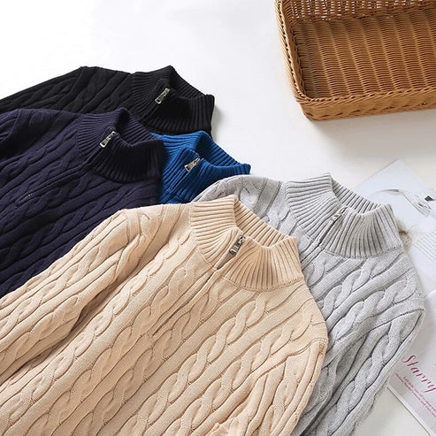 Herren Strickpullover im Old Money Stil mit halbem Reißverschluss – Eleganter Freizeitpullover
