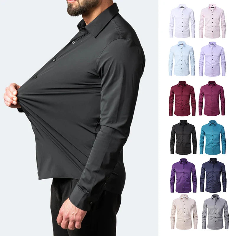 Geoff – Herren Stretch Hemd mit Knopfleiste und schlanker Passform