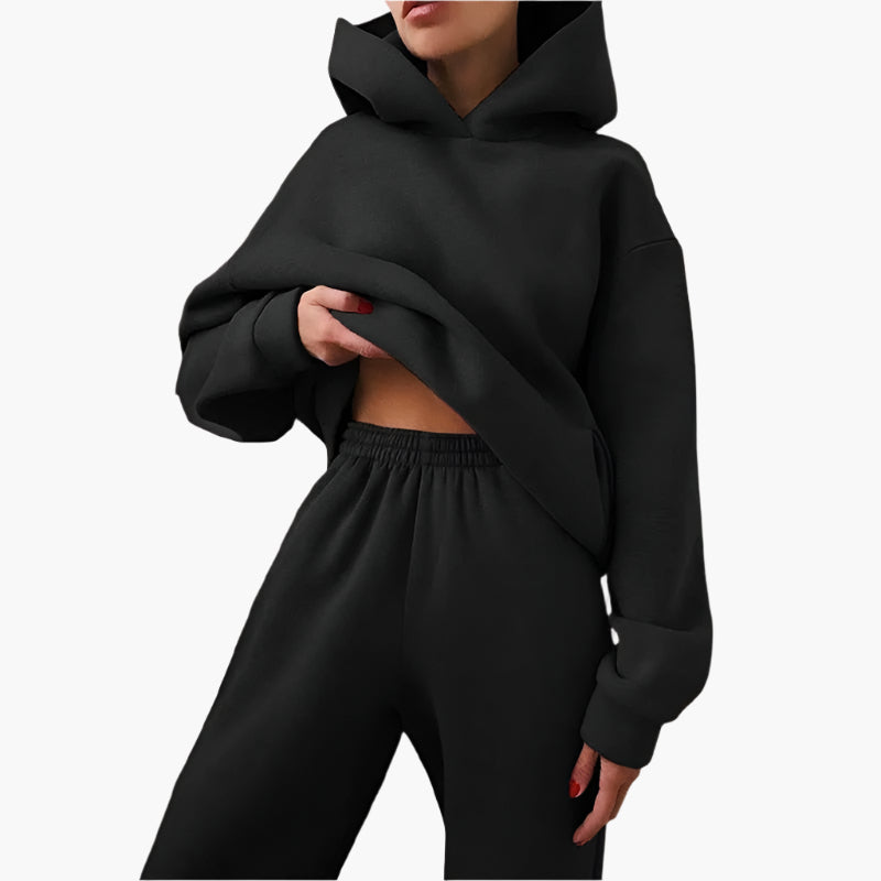 Damen Oversize Freizeit Jogginganzug Set – Kapuzenpullover & Jogginghose, Loungewear für Zuhause und Alltag