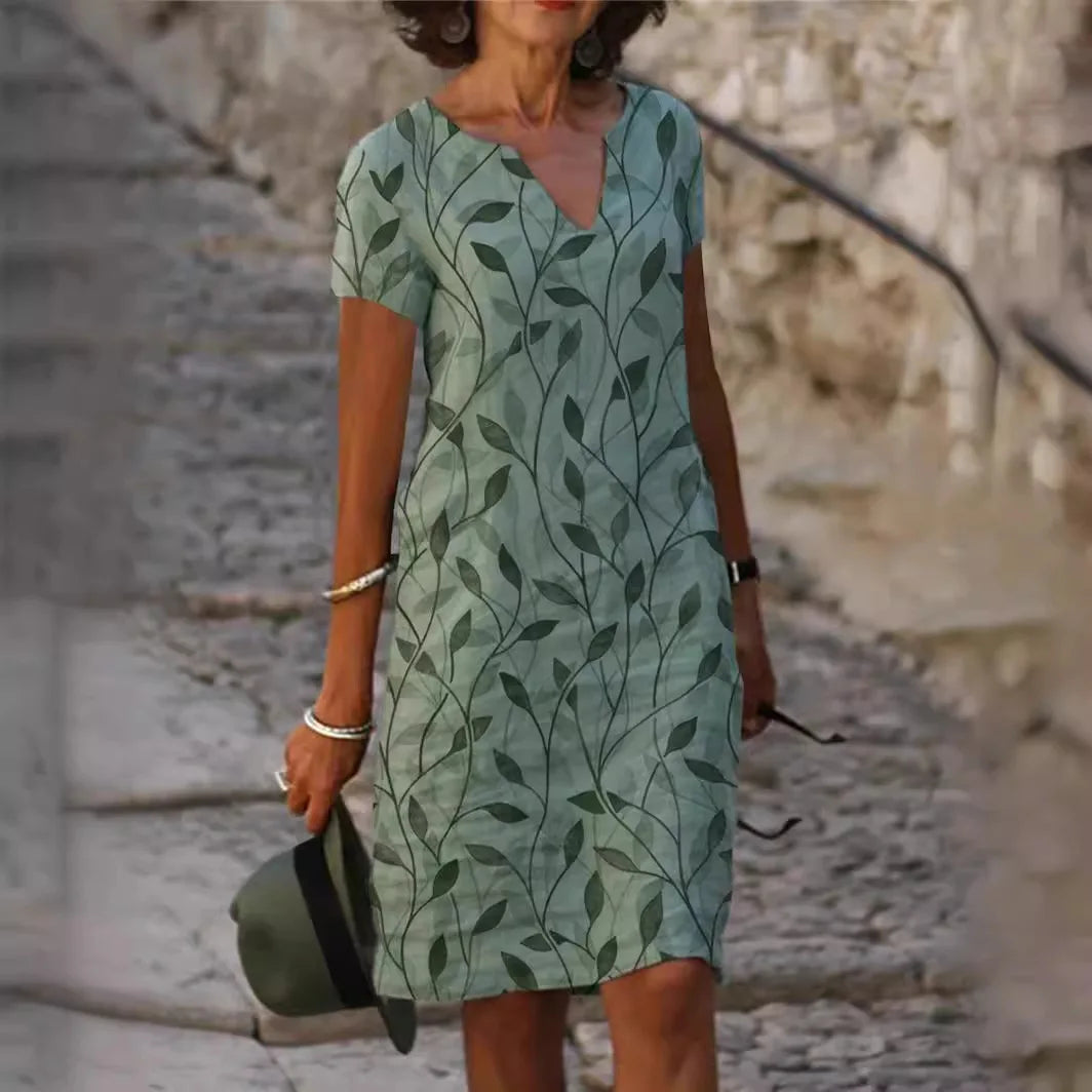 Emma – Vintage Blumen V-Ausschnitt Lang Kleid